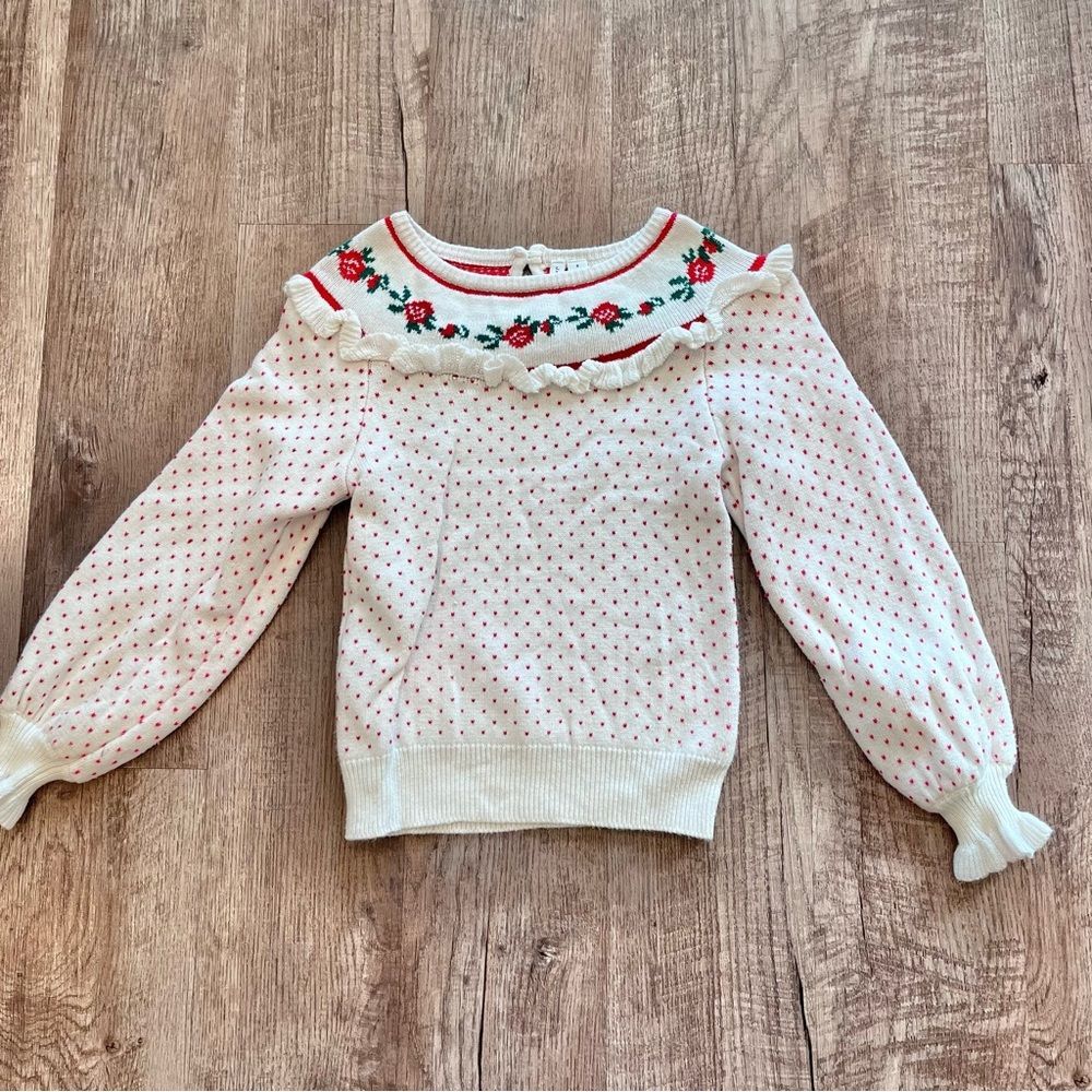 Janie and Jack Festive Red and White Sweater Knit Ruffle Sz. 8
